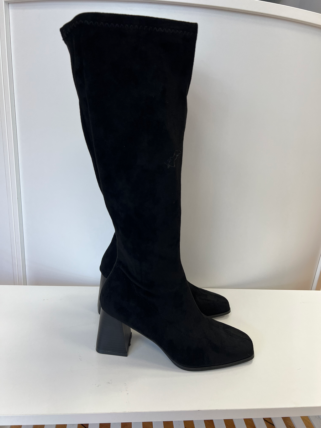 Black Stretch Suede Boots with a 6.5 cm heel image 1